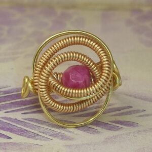 Anillo Espiral Turmalina Rosa Dorado