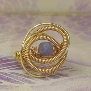 Anillo Espiral Turmalina Azul Dorado