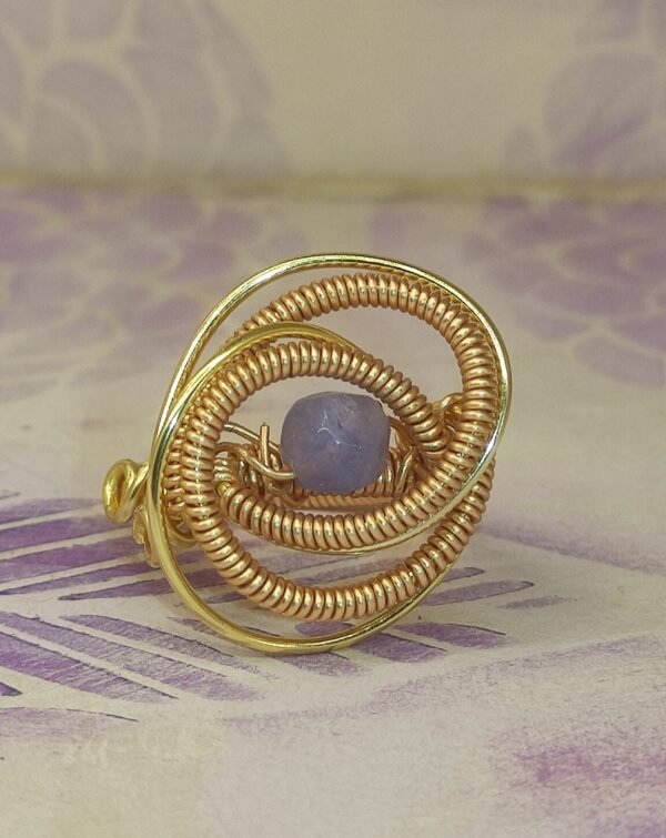 Anillo Espiral Turmalina Azul Dorado